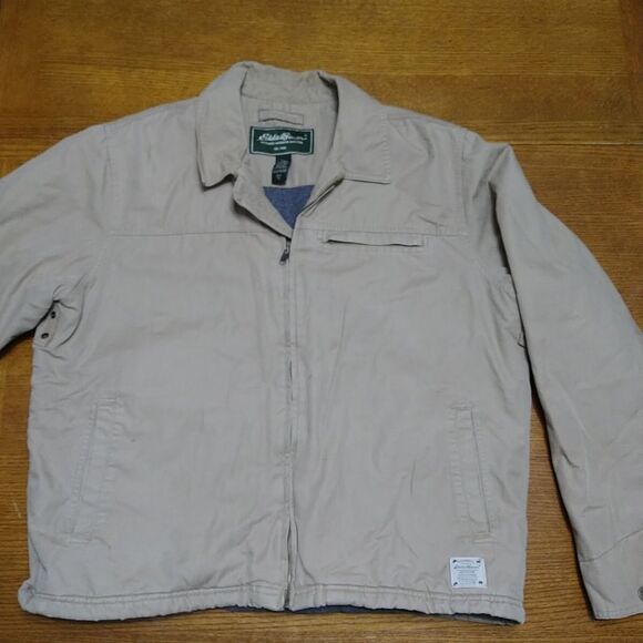 Eddie Bauer Canvas Jacket Fleece Lined Mens XL Tall Tan Workwear Chore Coat Work - Picture 9 of 16